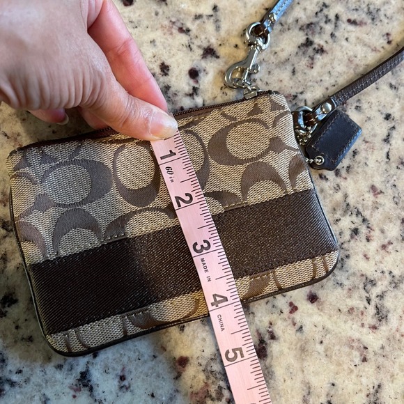 Coach Signature C Canvas Brown Wristlet‎ Pouch Bag Purse Clutch Monogram
